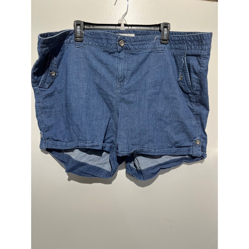 Torrid First At Fit Blue Denim Shorts Plus Size 24 Mid Wash Cuffed Flap‎ Pockets